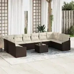 vidaXL 10-tlg. Garten-Essgruppe mit Kissen Grau Poly Rattan