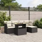 vidaXL 6-tlg. Garten-Sofagarnitur mit Kissen Schwarz Poly Rattan