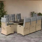 vidaXL 9-tlg. Garten-Essgruppe mit Kissen Beigemischung Poly Rattan