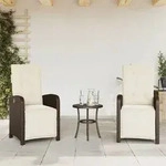 vidaXL Gartensessel mit Fu&szlig;teil 2 Stk. Verstellbar Braun Poly Rattan
