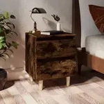 vidaXL Nachttische 2 Stk. Massivholz-Beinen R&auml;uchereiche 40x35x50 cm