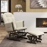 vidaXL Schaukelsessel mit Hocker Gleitend Cremewei&szlig; Stoff