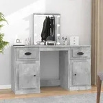 vidaXL Schminktisch mit LED-Leuchten Betongrau 130x50x132,5 cm
