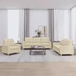 vidaXL 3-tlg. Sofagarnitur mit Kissen Creme Stoff