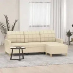 vidaXL 3-Sitzer-Sofa mit Hocker Creme 180 cm Stoff