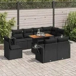 vidaXL 9-tlg. Garten-Sofagarnitur mit Kissen Schwarz Poly Rattan