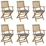 vidaXL Klappbare Gartenst&uuml;hle 6 Stk. mit Kissen Massivholz Akazie