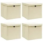 vidaXL Aufbewahrungsboxen mit Deckel 4 Stk. Creme 32x32x32 cm Stoff