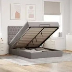 vidaXL Ottoman-Bett mit Matratze & LEDs Taupe 140x190 cm Stoff