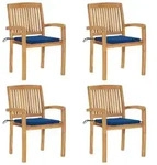vidaXL Stapelbare Gartenst&uuml;hle mit Kissen 4 Stk. Massivholz Teak