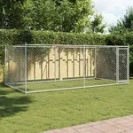 vidaXL Hundezwinger mit T&uuml;r Grau 4x2x1,5 m Verzinkter Stahl