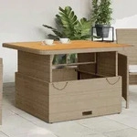vidaXL Gartentisch Beige 110x110x71 cm Poly Rattan und Akazienholz