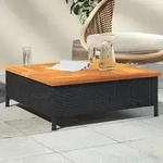 vidaXL Gartentisch Schwarz 70x70x25 cm Rattan und Akazienholz