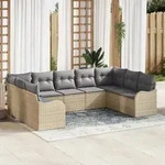 vidaXL 9-teiliges Garten-Sofa-Set mit Kissen Beiges Poly-Rattan