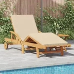 vidaXL Klappbare Sonnenliege mit R&auml;dern & Kissen Beige Massivholz Akazie
