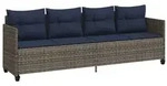 vidaXL Sonnenliege mit Kissen Grau Poly Rattan