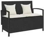 vidaXL Gartenbank mit Stauraum und Kissen Schwarz Poly Rattan