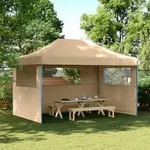 vidaXL Partyzelt Faltbar Pop-Up mit 3 Seitenteilen Beige