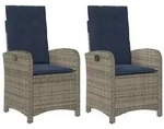 vidaXL Gartensessel mit Kissen 2 Stk. Verstellbar Grau Poly Rattan