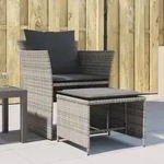 vidaXL Gartenstuhl mit Fu&szlig;hocker Grau Poly Rattan