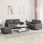 vidaXL 3-tlg. Sofagarnitur mit Kissen Grau Kunstleder