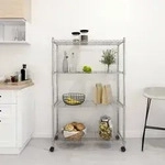 vidaXL Lagerregal mit 4 B&ouml;den und Rollen 90x35x142 cm Chrome 200 kg