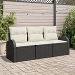 vidaXL 3-tlg. Garten-Sofagarnitur mit Kissen Schwarz Poly Rattan