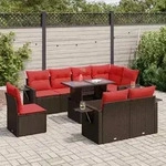 vidaXL 9-tlg. Garten-Sofagarnitur mit Kissen Braun Poly Rattan Akazie