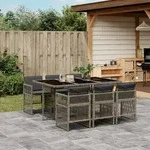 vidaXL 7-tlg. Garten-Essgruppe mit Kissen Grau Poly Rattan
