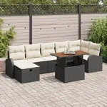 vidaXL 8-teiliges Garten Sofa Set mit Kissen Schwarz Poly Rattan