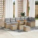 vidaXL 9-teiliges Garten-Sofa-Set mit Kissen Beige Poly Rattan Akazie