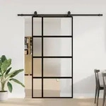 vidaXL Schiebet&uuml;r mit Beschlag Schwarz 102,5x205 cm Hartglas