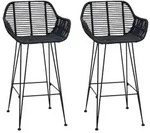 vidaXL Barstuhl 2 pcs Schwarz 55 x 52 x 92 cm Rattan und Eisen