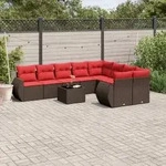vidaXL 10-teiliges Gartensofa-Set mit Kissen, braun, Polyrattan