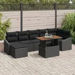 vidaXL 8-tlg. Garten-Essgruppe mit Kissen Schwarz Poly Rattan Akazie