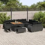 vidaXL 13-teiliges Garten Sofa Set mit Kissen Schwarz Poly Rattan Akazie
