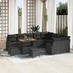 vidaXL 12-teiliges Garten Sofa Set mit Polstern Schwarz Poly Rattan Akazie