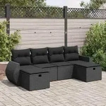 vidaXL 6-tlg. Garten-Sofagarnitur mit Kissen Schwarz Poly Rattan