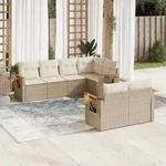 vidaXL 7-tlg. Garten-Sofagarnitur mit Kissen Beige Poly Rattan
