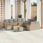 vidaXL 13-teiliges Garten Sofa Set mit Kissen Beige Poly Rattan Akazie