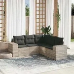 vidaXL 5-tlg. Garten-Sofagarnitur mit Kissen Hellgrau Poly Rattan