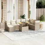 vidaXL 9-tlg. Garten-Sofagarnitur mit Kissen Beige Poly Rattan