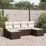 vidaXL 6-teilige Garten Essgruppe mit Kissen Braun Poly Rattan