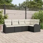vidaXL 5-teiliges Garten Sofa Set mit Kissen Schwarz Poly Rattan