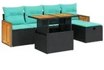 vidaXL 6-tlg. Garten-Sofagarnitur mit Kissen Schwarz Poly Rattan