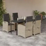 vidaXL 5-tlg. Garten-Essgruppe mit Kissen Hellgrau Poly Rattan