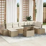 vidaXL 8-tlg. Garten-Sofagarnitur mit Kissen Beige Poly Rattan