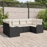 vidaXL 6-teiliges Garten Sofa Set mit Kissen Schwarz Poly Rattan