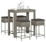 vidaXL 5-tlg. Gartenbar-Set mit Kissen Grau Poly Rattan