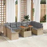 vidaXL 10-tlg. Garten-Essgruppe mit Kissen Beige Poly Rattan Akazie